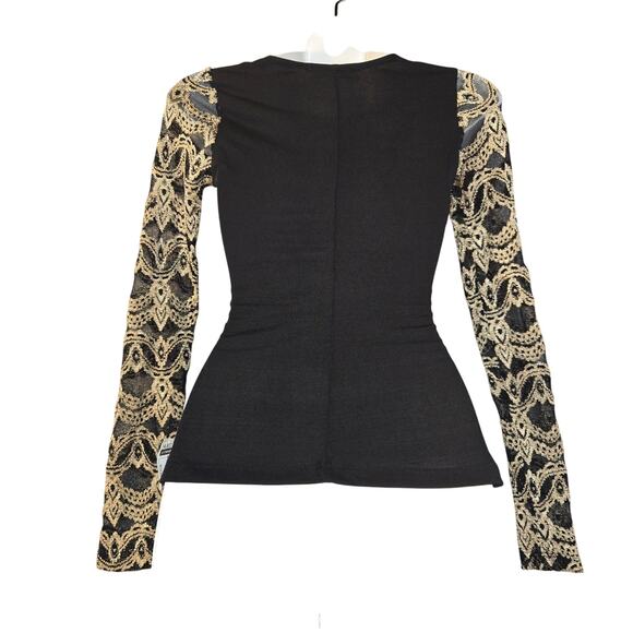 Alt B Womens Small Peplum Top Metallic Lace Romantic Soft Glam Dark Feminine - Picture 5 of 11